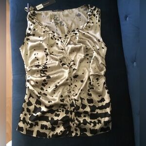 Tahari Beige and Black Sleeveless Top